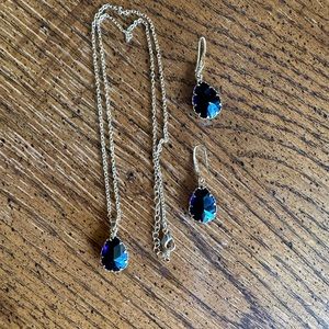 Gold and blue necklace and earring set